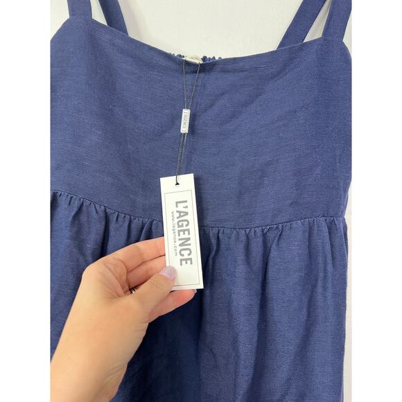 NWT L'Agence Jessamy Empire Waist Linen Blend Maxi Dress Navy Blue Size: 2 - Picture 4 of 9